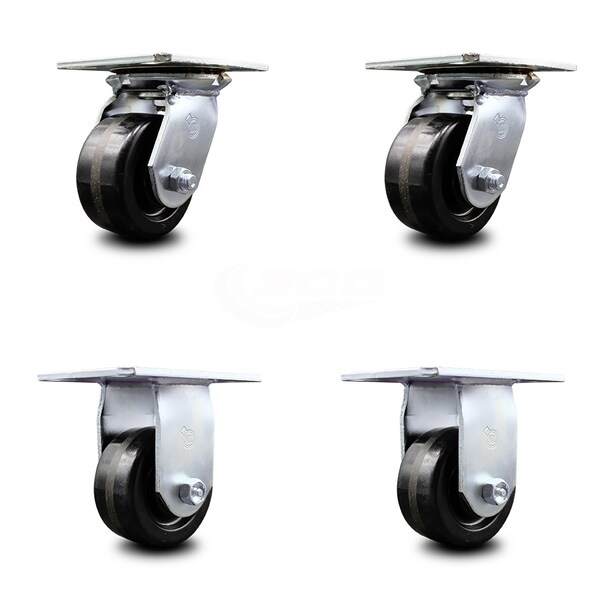 4 Inch Phenolic Caster Set with Roller Bearings 2 Swivel 2 Rigid